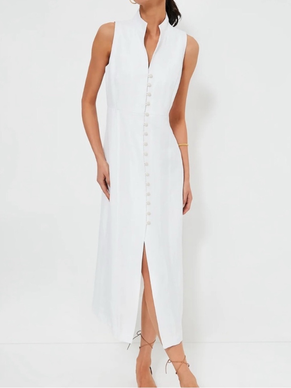 Tuckernuck Linen White Leighton Midi V Neck Button Front Dress Size S